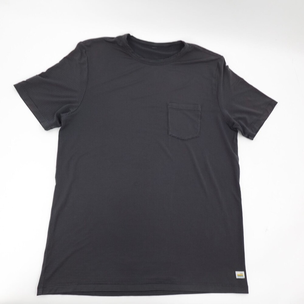 Vuori T-Shirt Mens Gray Striped Short Sleeve Crew Neck Pocket Athletic